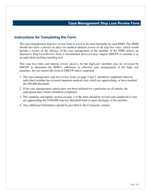 Case Management Stop Loss Review Form
