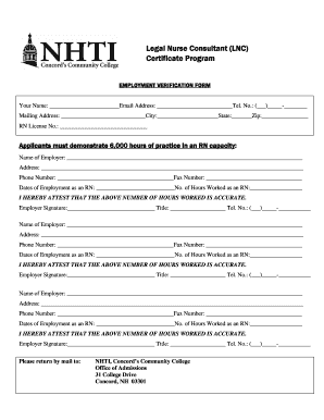 Idaho work verification form - Legal Nurse Consultant EMPLOYMENT VERIFICATION FORM.doc. FINAL NHTI 1314 Verification of Child Support - nhti