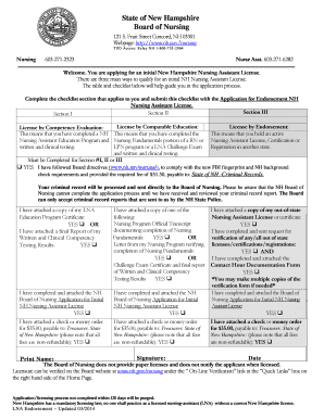 New Hampshire Nursing Assistant License Application