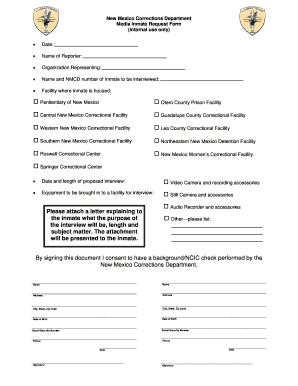 New Mexico Corrections Dept. MEDIA REQUEST FORM New ...