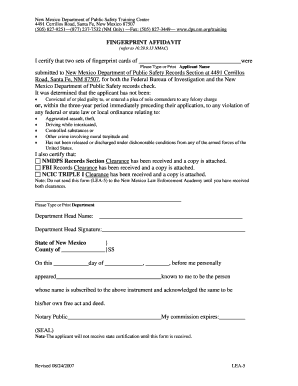 New Mexico Fingerprint Affidavit