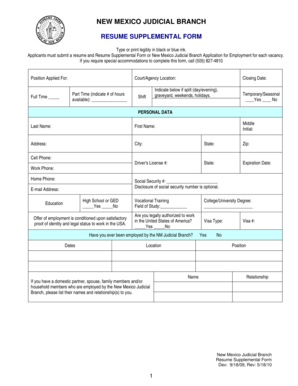New Mexico Judicial Branch Resume Supplemental Form
