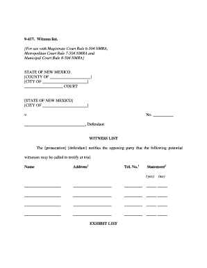 New Mexico Witness List Form