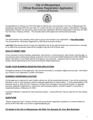 City of Albuquerque Business Registration Application