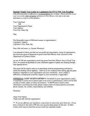 Sample Thank You Letter to Legislators for FY13 NM Arts Funding - nmarts