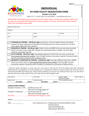 Albuquerque International Balloon Fiesta RV Parking Reservation Form