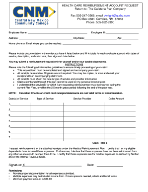 Health Care Reimbursement Account Request Form