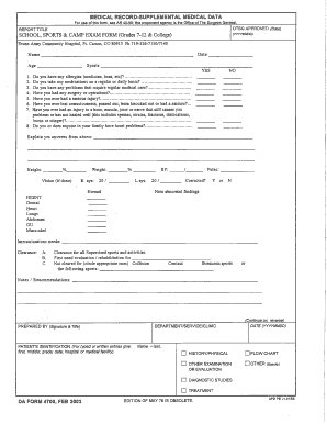 School Sports & Camp Exam Form