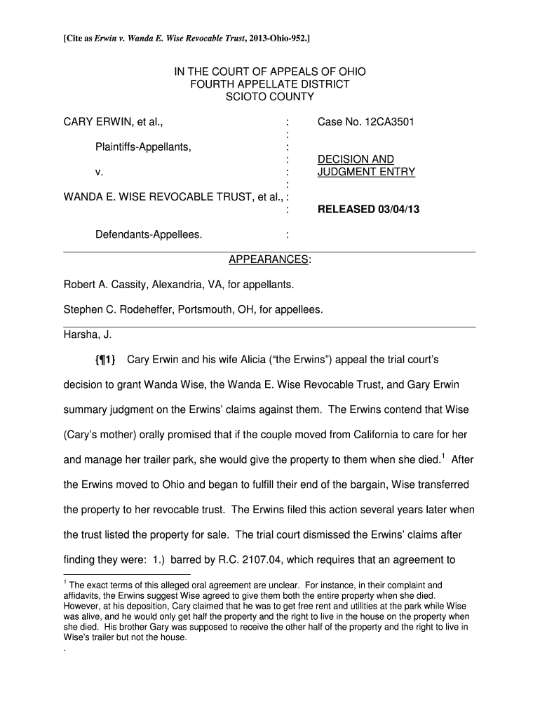 Erwin v Wanda E Wise Revocable Trust - Supreme Court - sconet state oh Preview on Page 1