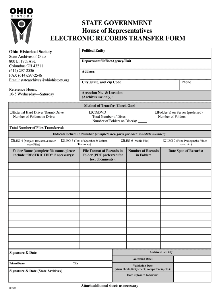 ELECTRONIC RECORDS TRANSFER FORM Preview on Page 1
