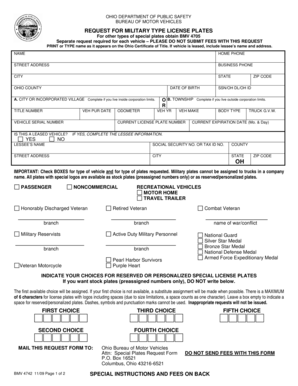 Ohio Military License Plate Request Form