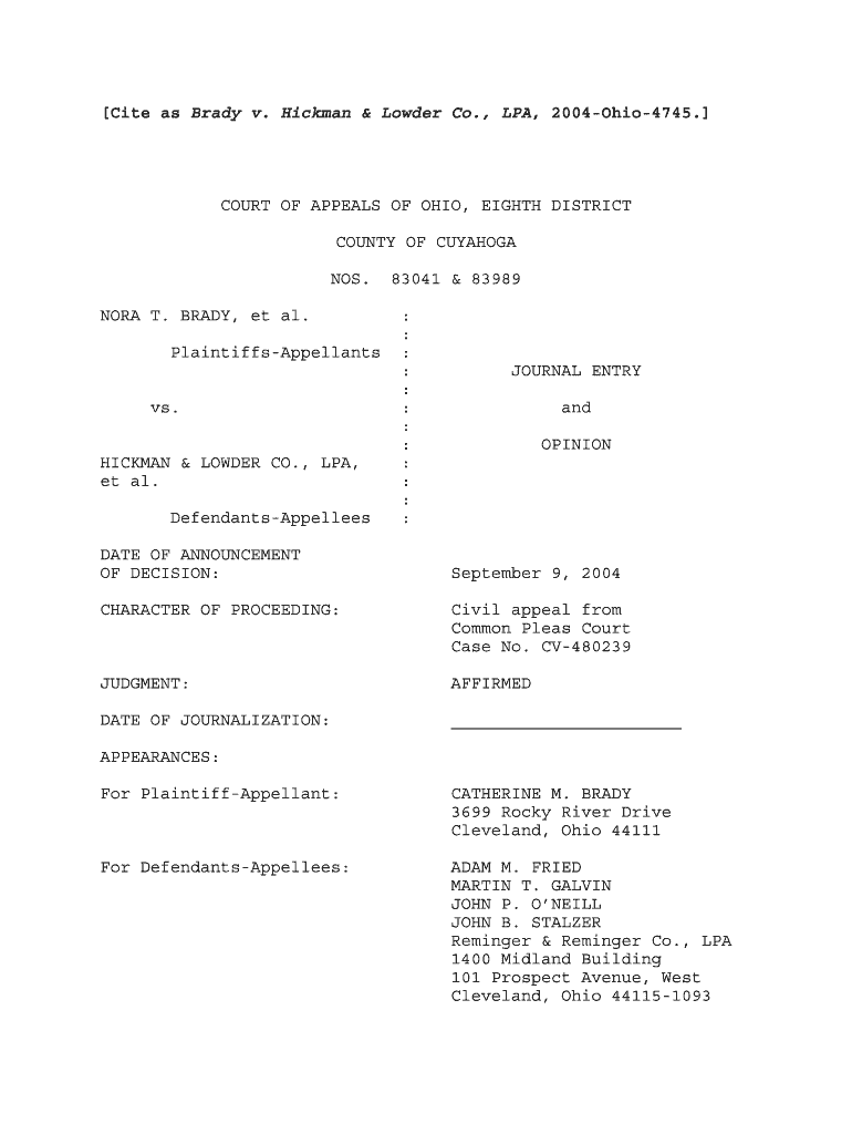 Brady v Hickman and Lowder Co , LPA - Supreme Court - State of Ohio - supremecourt ohio Preview on Page 1