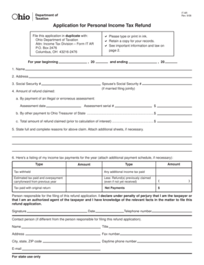 Ohio Personal Income Tax Refund Application