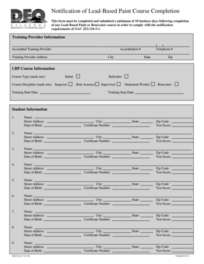Lead-Based Paint Course Completion Notification
