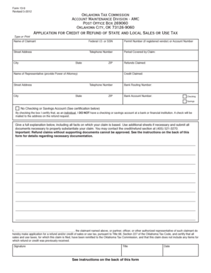 Oklahoma Sales Tax Refund Application