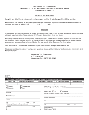 Oklahoma Tax Commission Transmittal Form