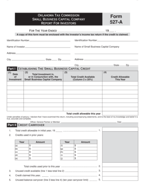 Oklahoma Small Business Capital Company Report 527-A