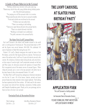 Looff carousel slater park birthday party form