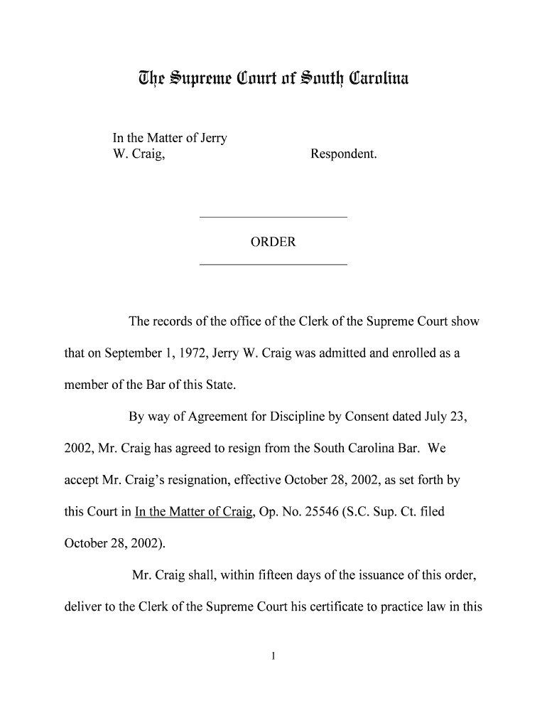 Order-Craigjw outside doc - judicial state sc Preview on Page 1