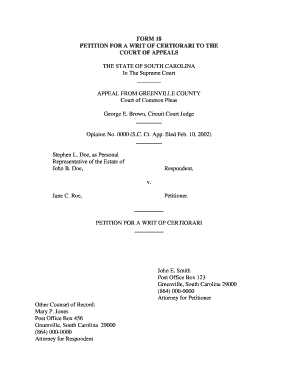 fillable online judicial state sc form 18 petition for a writ of petition for writ of certiorari form