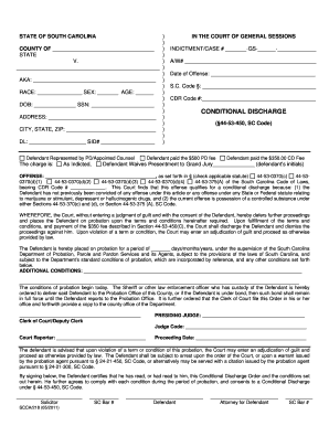 South Carolina Conditional Discharge Order