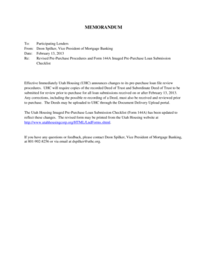 February 13, 2013 Revised Pre-Purchase Procedures and Form ... - utahhousingcorp