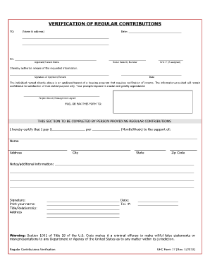 Regular Contributions Verification Form