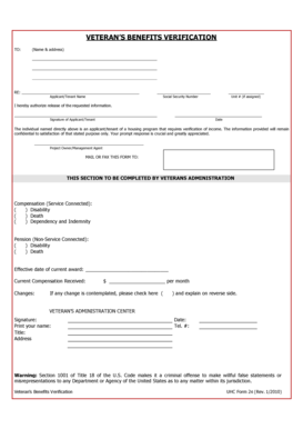 Veteran’s Benefits Verification Form