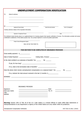 Unemployment Compensation Verification Form
