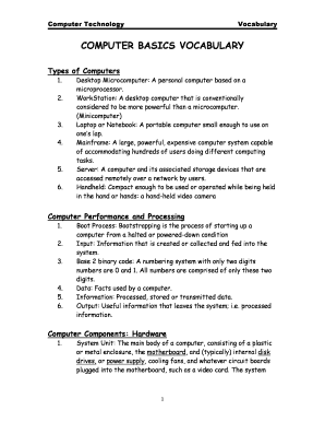 Computer Vocabulary Pdf - Fill Online, Printable, Fillable, Blank ...