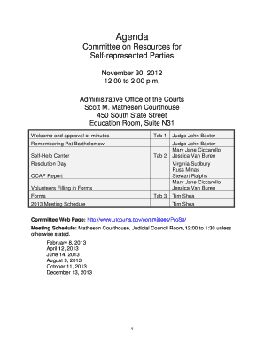 Committee on Resources for Self-represented Parties Agenda