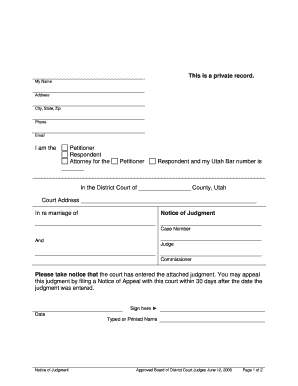 Utah Notice of Judgment