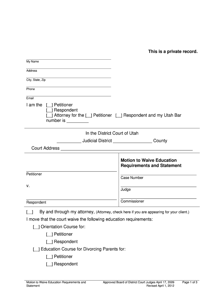 utah motion waiver education Preview on Page 1