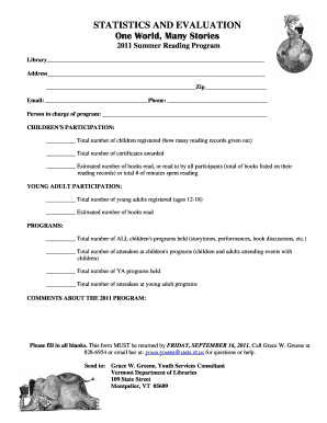2011 Summer Reading Program Statistics