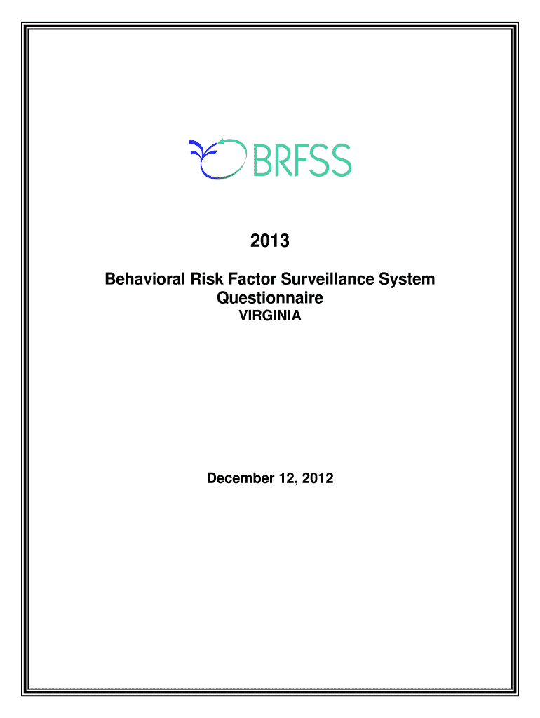 2013 Behavioral Risk Factor Surveillance System Questionnaire Preview on Page 1