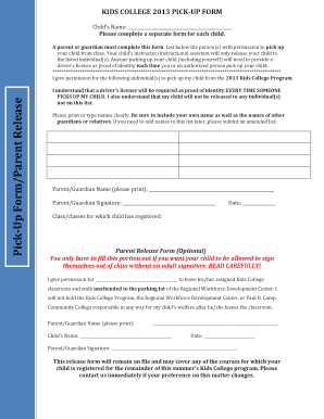 Medical and Pickup form - pdc