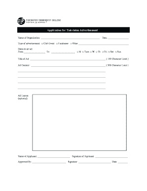 Television Advertisement Application Form