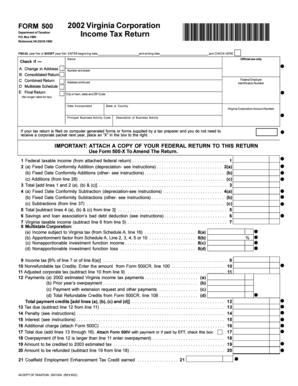 Virginia Corporation Income Tax Return Form 500
