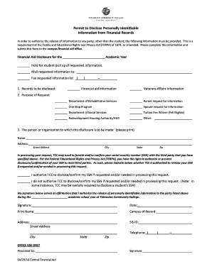 Permit to Disclose Personally Identifiable Information from Financial Records