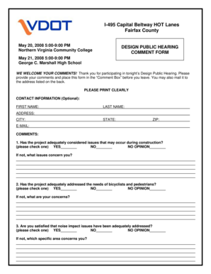 I-495 Capital Beltway HOT Lanes Comment Form