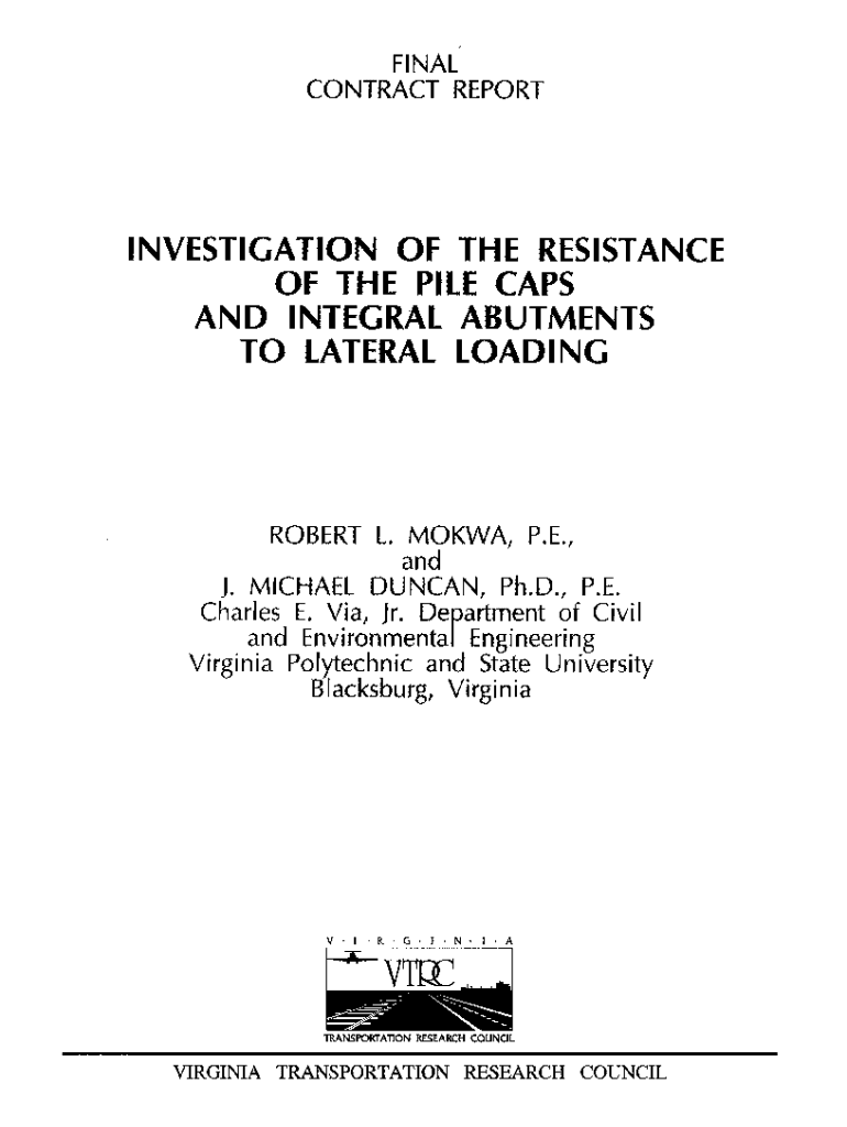 Investigation of the Resistance of Pile Caps - Virginia Department of Preview on Page 1