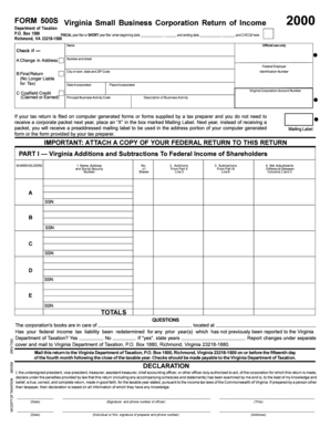 Virginia Small Business Corporation Return of Income 2000