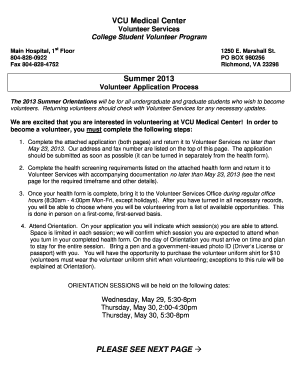VCU Medical Center Volunteer Application