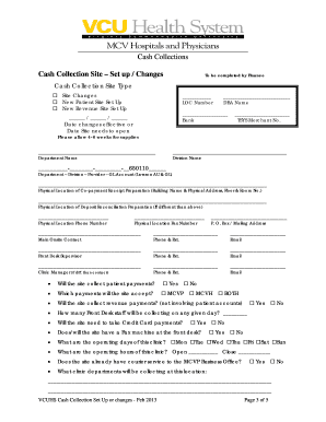 VCUHS Cash Collection Set Up or changes - Feb 2013 doc