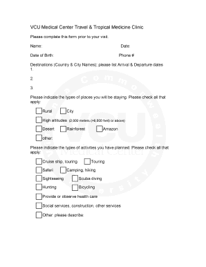 Travel & Tropical Medicine Clinic Form