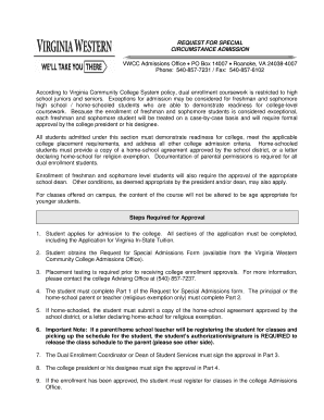 REQUEST FOR SPECIAL CIRCUMSTANCE ADMISSION