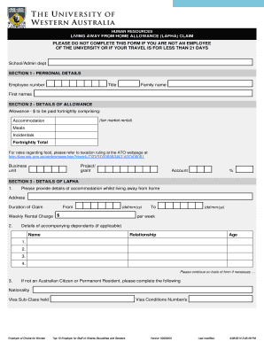 Living Away From Home Allowance Claim Form