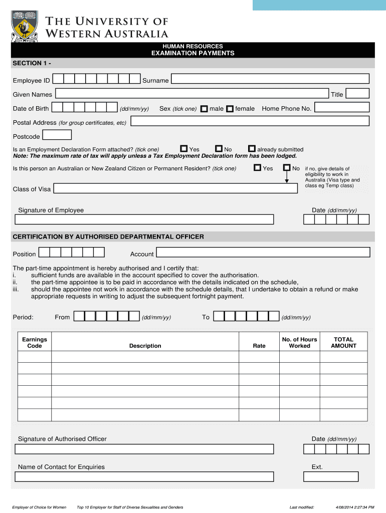 Fillable Online hr uwa edu IELTS Examination Payments Human Resources
