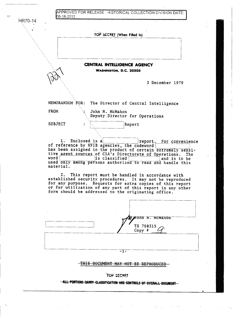 OVED FOR RELEASE HISTORICAL COLLECTION DIVISION DATE: 1 6182012 HR7014 TOP SECRiET (When Filled In)  Preview on Page 1