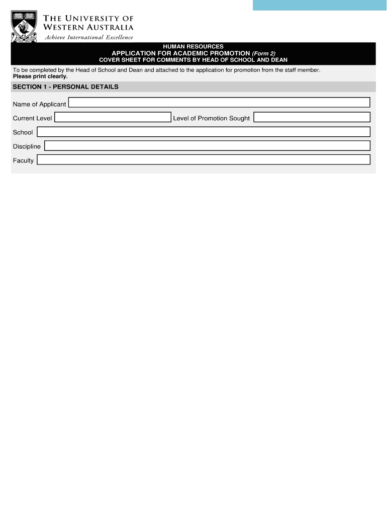 Fillable Online hr uwa edu Application for Academic Promotion Human